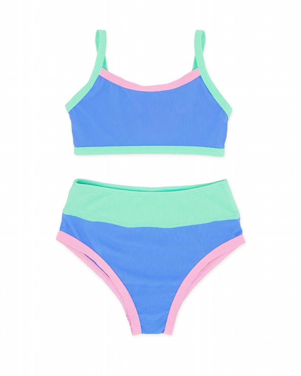 NEW FEATHER 4 ARROW kids' retro ringer bikini in blue jay